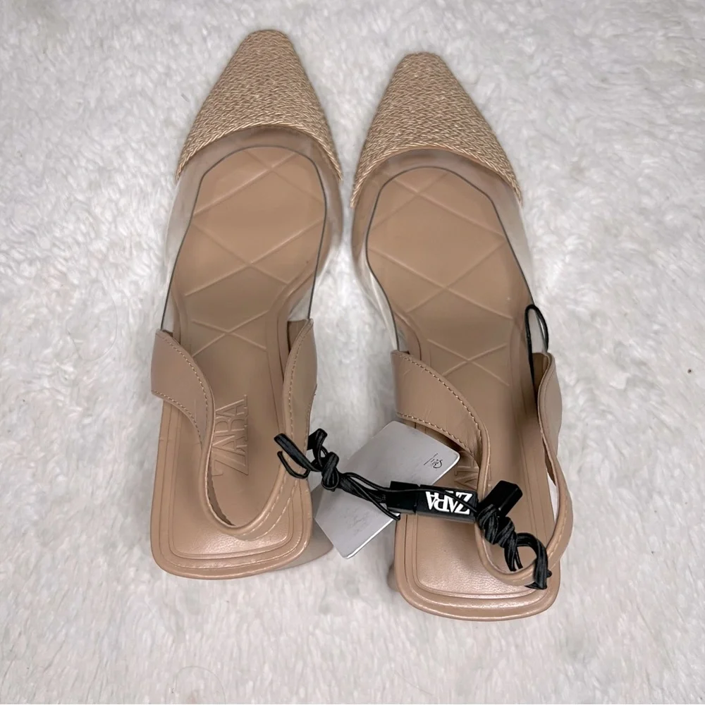 Zara nude/clear pvc straw detail slingback sandals size 6 - Picture 6 of 7